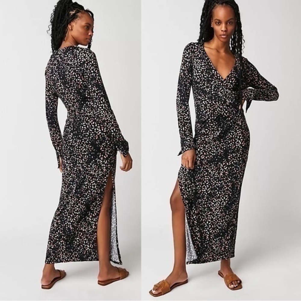 ❤️ Free People Shayla Wrap Midi Black Size Medium NWOT